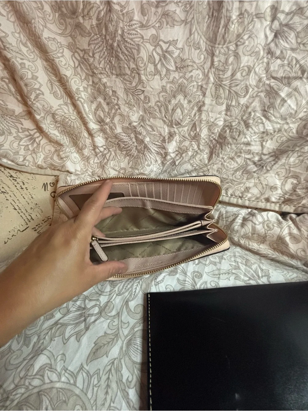 Women's Leather Zip Wallets - Black and Blush